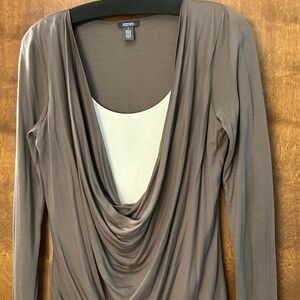 Kenneth Cole Reaction Two Tone Soft Draped Top,  Long sleeves, Size S
